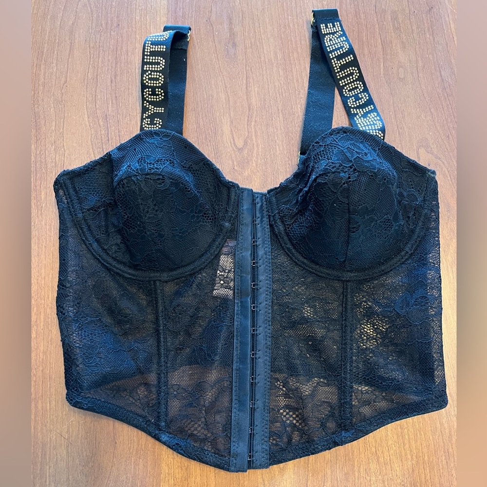 Juicy couture Black Lace Bustier Top with Logo Straps
